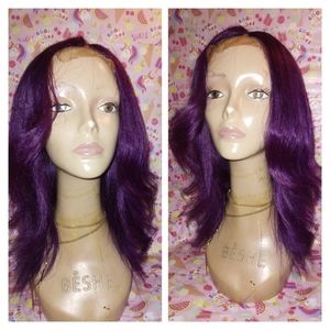 14" 100% human purple straight hair wig